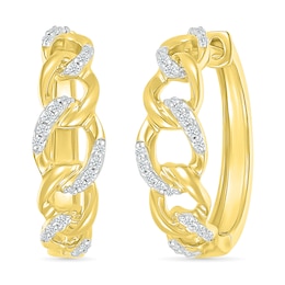 0.145 CT. T.W. Diamond Curb Chain Hoop Earrings in Sterling Silver with 10K Gold Plate