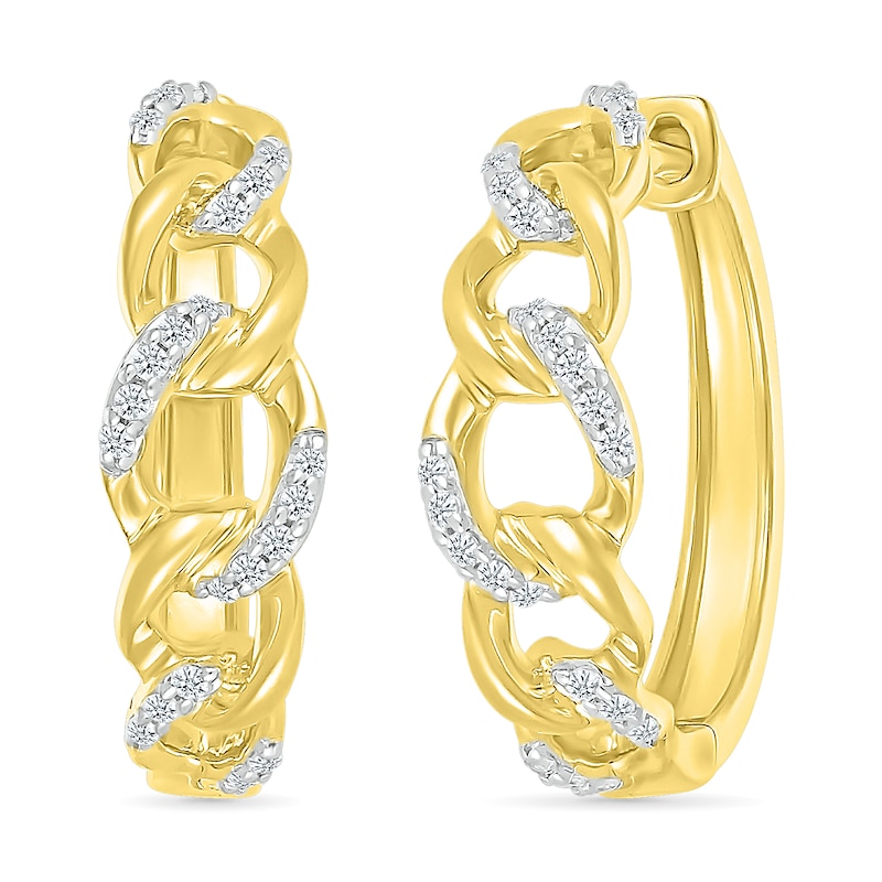 0.145 CT. T.W. Diamond Curb Chain Hoop Earrings in Sterling Silver with 10K Gold Plate|Peoples Jewellers