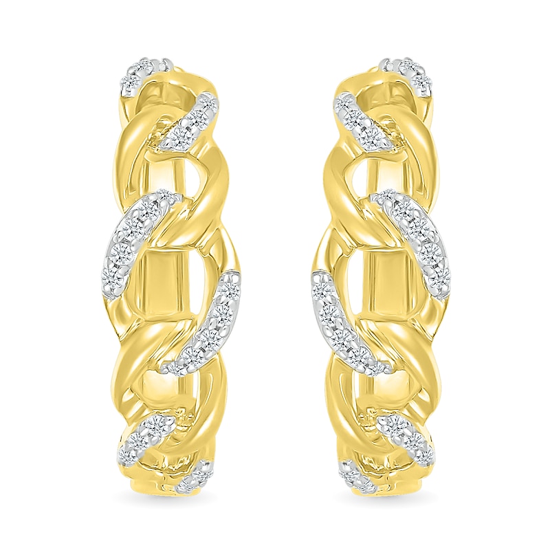 0.145 CT. T.W. Diamond Curb Chain Hoop Earrings in Sterling Silver with 10K Gold Plate