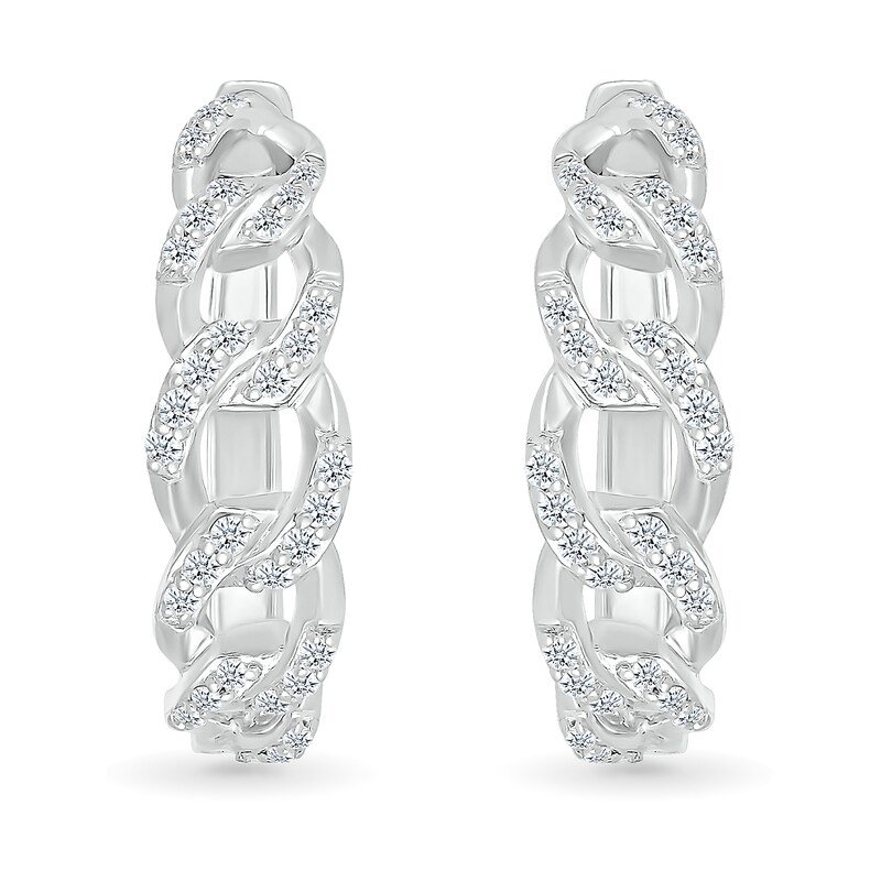 0.29 CT. T.W. Diamond Curb Chain Hoop Earrings in Sterling Silver