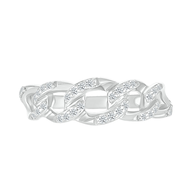 Main Image 2 of 0.18 CT. T.W. Diamond Curb Chain Ring in Sterling Silver