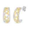 Thumbnail Image 0 of 0.29 CT. T.W. Diamond Edge Curb Chain J-Hoop Earrings in Sterling Silver with 10K Gold Plate