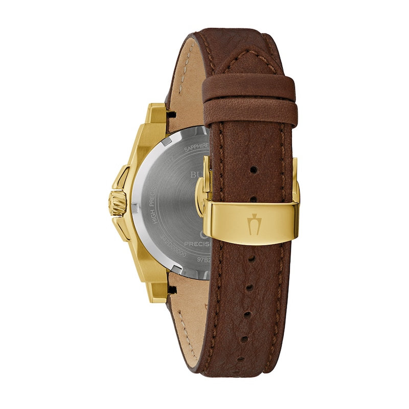 Main Image 3 of Men's Bulova Icon Gold-Tone Brown Racing Strap Watch with Black Dial (Model: 97B216)