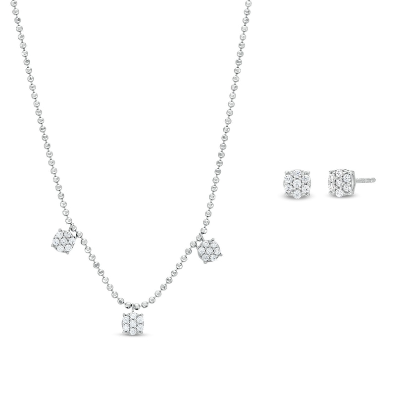 0.23 CT. T.W. Multi-Diamond Three Stone Station Necklace and Stud Earrings Set in Sterling Silver|Peoples Jewellers