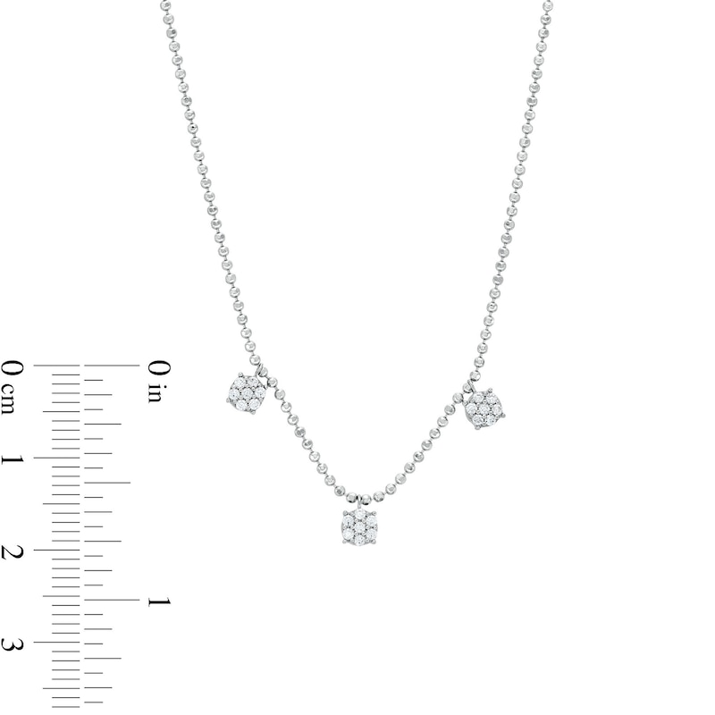 Main Image 5 of 0.23 CT. T.W. Multi-Diamond Three Stone Station Necklace and Stud Earrings Set in Sterling Silver