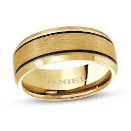 Engravable 8.0mm Band in Yellow IP Tungsten with Black IP Stripes (1 Line)
