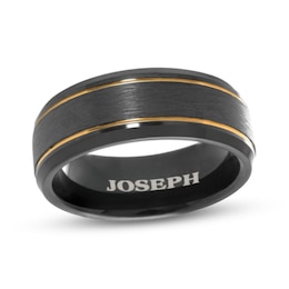 Men's Engravable 8.0mm Band in Black IP Tungsten with Yellow IP Stripes (1 Line)