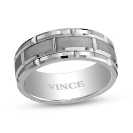 Men's Engravable 8.0mm Brick Pattern Band in Tungsten (1 Line)