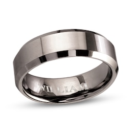 Men's Engravable 7.0mm Bevelled Edge Band in Tungsten (1 Line)