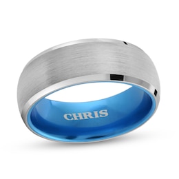 Men's Engravable 8.0mm Brushed Band in Blue IP Tungsten (1 Line)