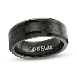 Men's Engravable 8.0mm Band in Black Tungsten with Black Carbon Fibre Inlay (1 Line)