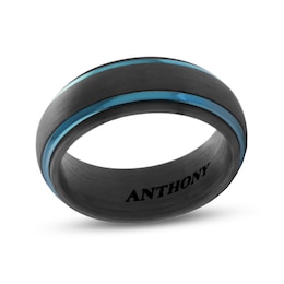 Engravable 8.0mm Band in Black Carbon Fibre with Blue Aluminum Plate (1 Line)