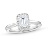 Thumbnail Image 1 of 1.38 CT. T.W. Emerald-Cut Certified Lab-Grown Diamond Frame Engagement Ring in 14K White Gold (F/SI2)