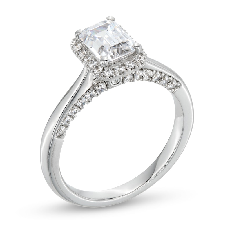 1.38 CT. T.W. Emerald-Cut Certified Lab-Grown Diamond Frame Engagement Ring in 14K White Gold (F/SI2)
