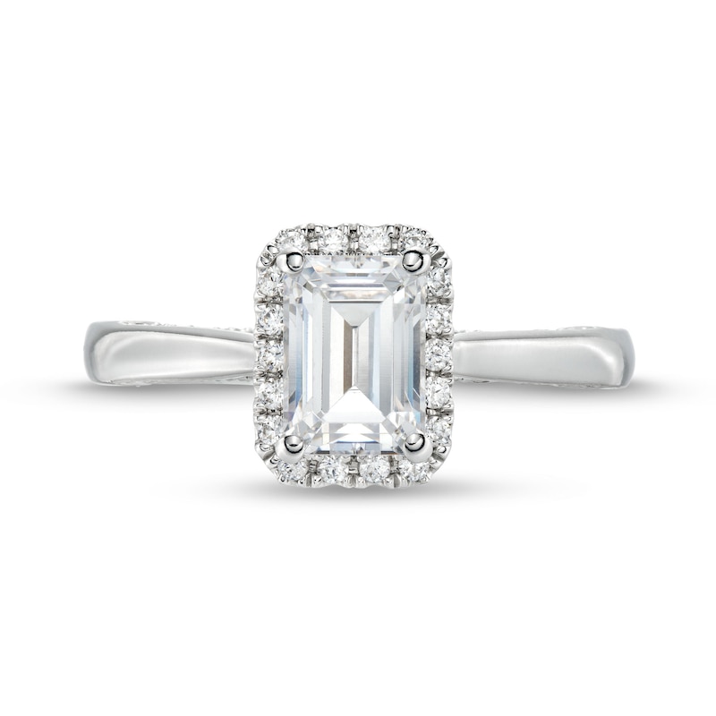 1.38 CT. T.W. Emerald-Cut Certified Lab-Grown Diamond Frame Engagement Ring in 14K White Gold (F/SI2)