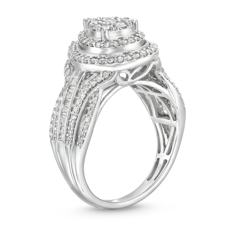 Main Image 3 of 1.00 CT. T.W. Pear Multi-Diamond Teardrop Frame Multi-Row Engagement Ring in 10K White Gold