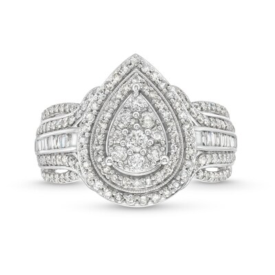1.00 CT. T.W. Pear Multi-Diamond Teardrop Frame Multi-Row Engagement Ring in 10K White Gold