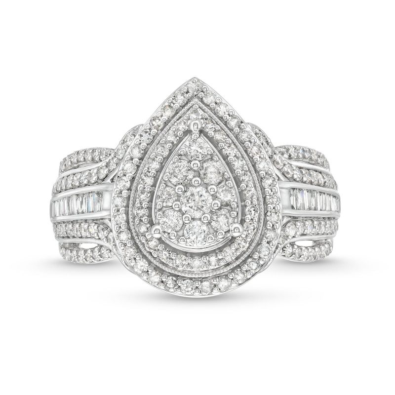1.00 CT. T.W. Pear Multi-Diamond Teardrop Frame Multi-Row Engagement Ring in 10K White Gold