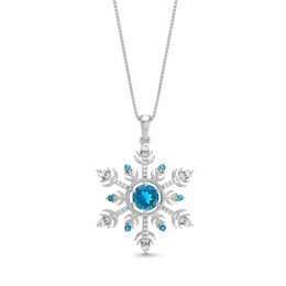 London Blue Topaz and White Lab-Created Sapphire Snowflake Pendant in Sterling Silver