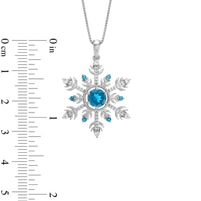 London Blue Topaz and White Lab-Created Sapphire Snowflake Pendant in Sterling Silver
