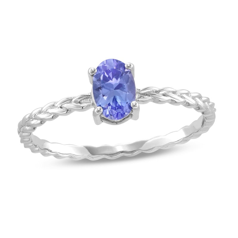 Main Image 1 of Oval Tanzanite Solitaire Braided Ring in 10K White Gold