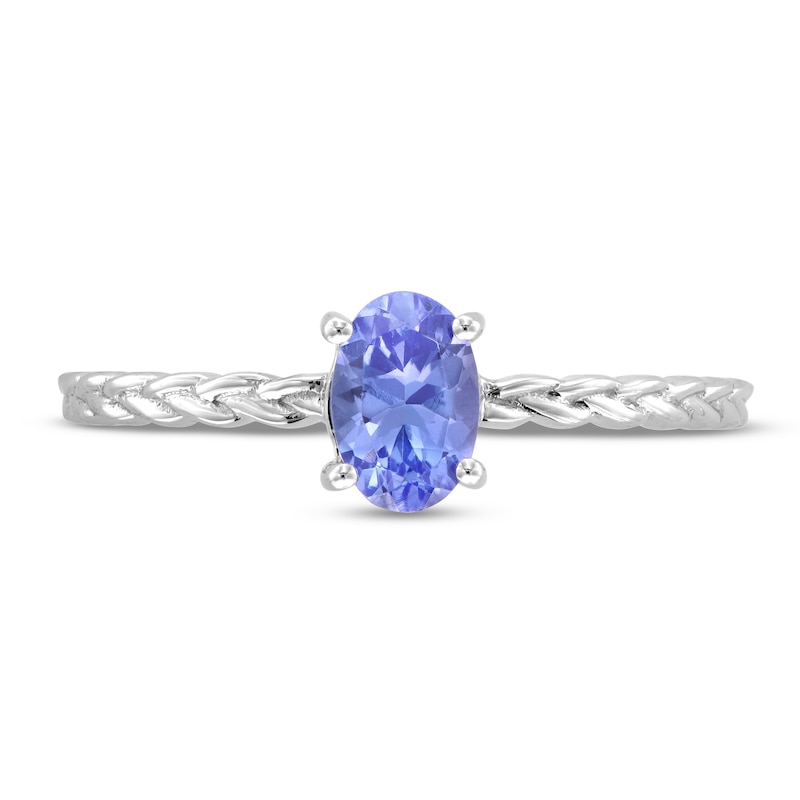 Main Image 4 of Oval Tanzanite Solitaire Braided Ring in 10K White Gold