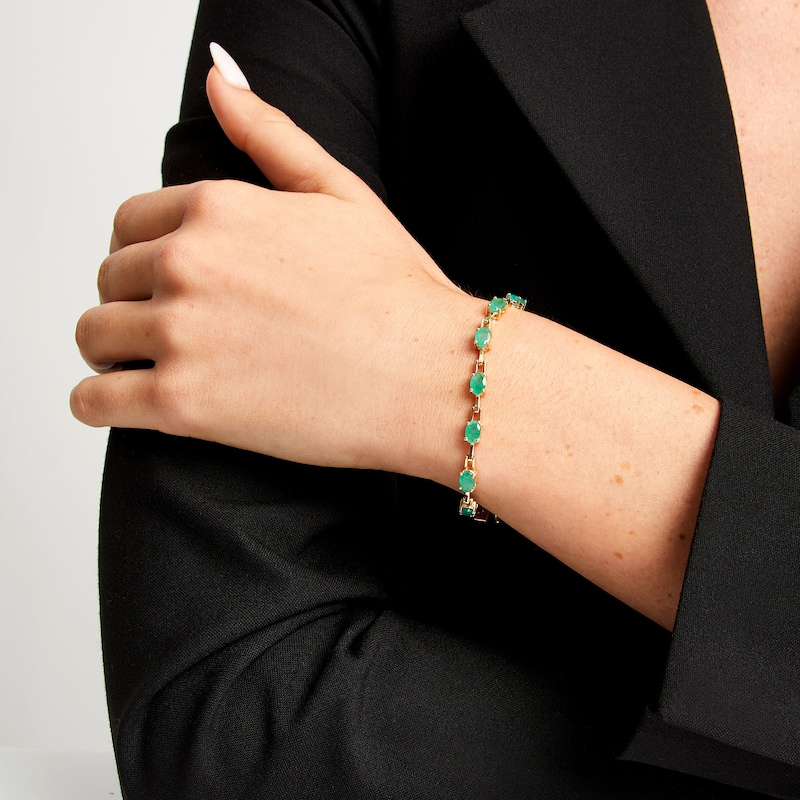 Main Image 2 of Oval Emerald Open Link Bracelet in 10K Gold - 7.25"