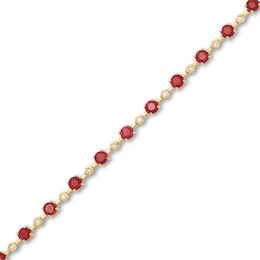 Certified Ruby and 0.20 CT. T.W. Diamond Bezel-Set Alternating Line Bracelet in 10K Gold - 7.25"