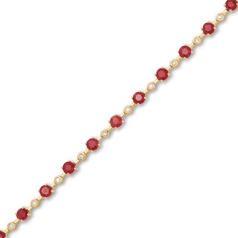 Main Image 1 of Certified Ruby and 0.20 CT. T.W. Diamond Bezel-Set Alternating Line Bracelet in 10K Gold - 7.25"