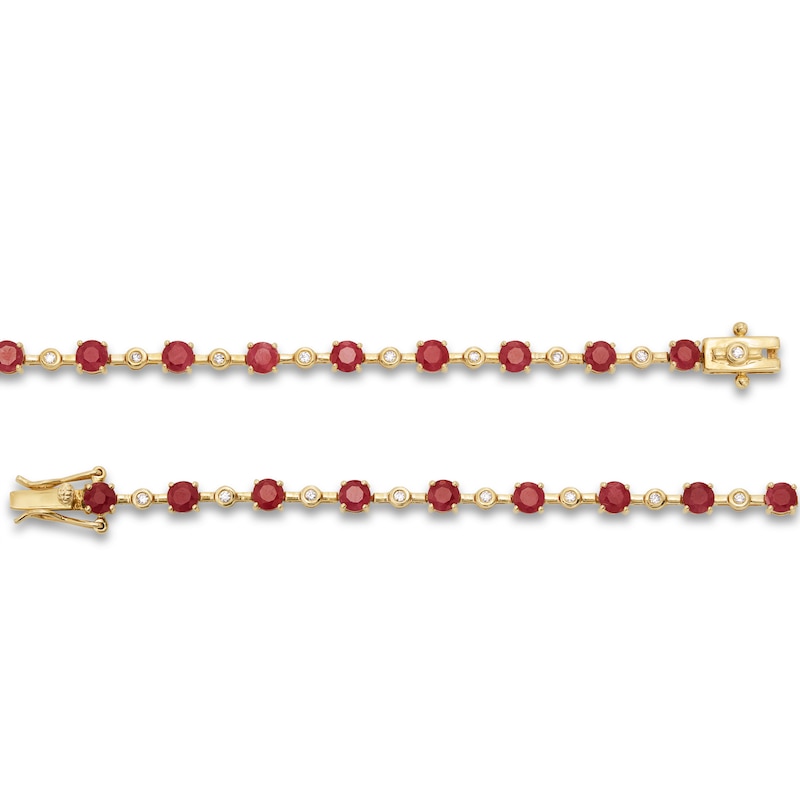 Certified Ruby and 0.20 CT. T.W. Diamond Bezel-Set Alternating Line Bracelet in 10K Gold - 7.25"