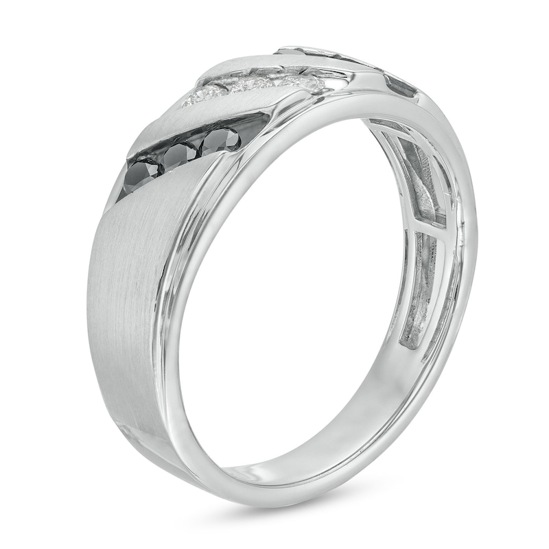 Main Image 3 of 0.40 CT. T.W. Black and White Diamond Slanted Triple Row Band in Sterling Silver
