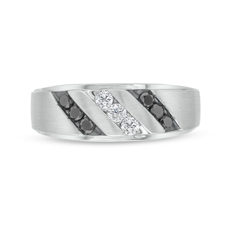Main Image 4 of 0.40 CT. T.W. Black and White Diamond Slanted Triple Row Band in Sterling Silver