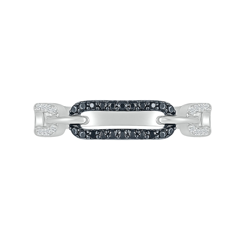 0.115 CT. T.W. Black and White Diamond Interlocking Paperclip Ring in Sterling Silver