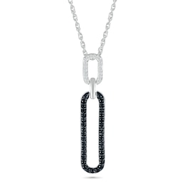 0.18 CT. T.W. Black and White Diamond Elongated Paperclip Pendant in Sterling Silver