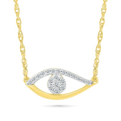 0.085 CT. T.W. Multi-Diamond Evil Eye Necklace in Sterling Silver with 10K Gold Plate