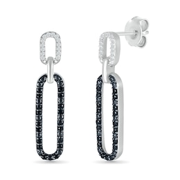 0.23 CT. T.W. Black and White Diamond Elongated Paperclip Drop Earrings in Sterling Silver