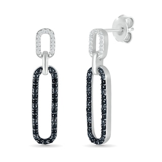 0.23 CT. T.W. Black and White Diamond Elongated Paperclip Drop Earrings in Sterling Silver