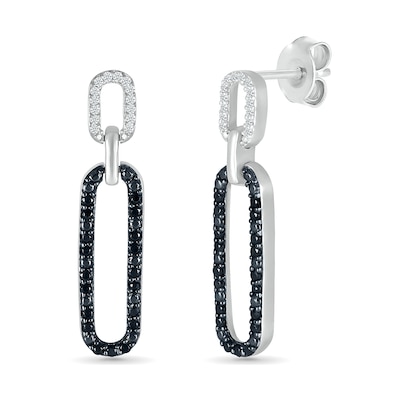 0.23 CT. T.W. Black and White Diamond Elongated Paperclip Drop Earrings in Sterling Silver