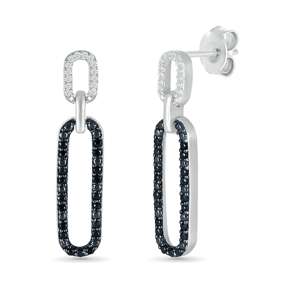 0.23 CT. T.W. Black and White Diamond Elongated Paperclip Drop Earrings in Sterling Silver