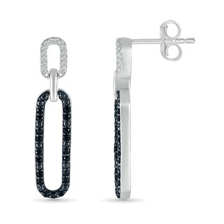 0.23 CT. T.W. Black and White Diamond Elongated Paperclip Drop Earrings in Sterling Silver