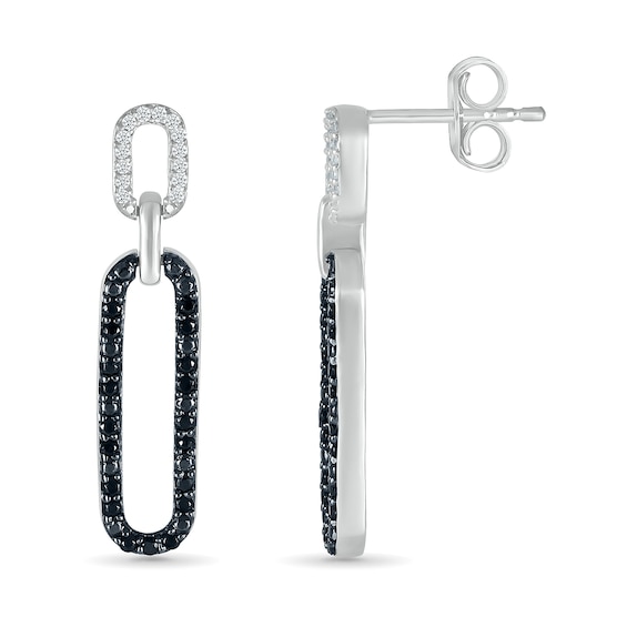 0.23 CT. T.W. Black and White Diamond Elongated Paperclip Drop Earrings in Sterling Silver
