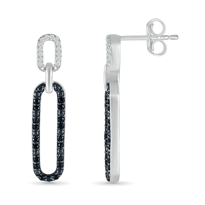 0.23 CT. T.W. Black and White Diamond Elongated Paperclip Drop Earrings in Sterling Silver