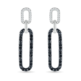 0.23 CT. T.W. Black and White Diamond Elongated Paperclip Drop Earrings in Sterling Silver