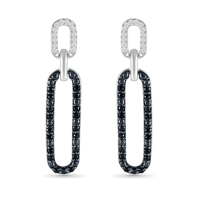 0.23 CT. T.W. Black and White Diamond Elongated Paperclip Drop Earrings in Sterling Silver
