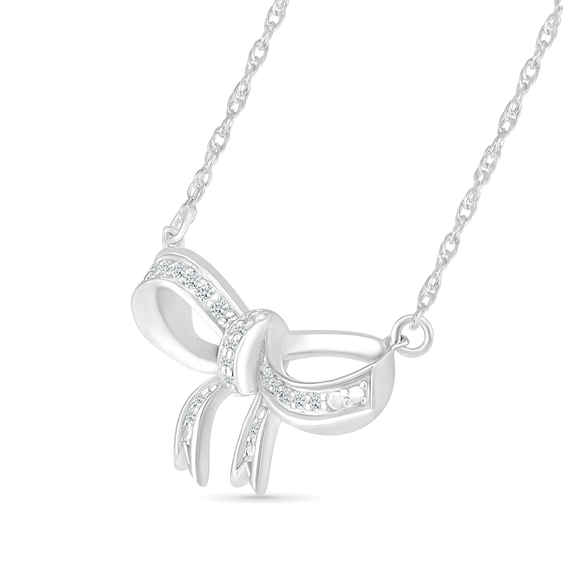 Main Image 2 of 0.065 CT. T.W. Diamond Bow Necklace in Sterling Silver