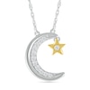 Thumbnail Image 1 of 0.04 CT. T.W. Diamond Crescent Moon with Star Dangle Necklace in Sterling Silver and 10K Gold Plate