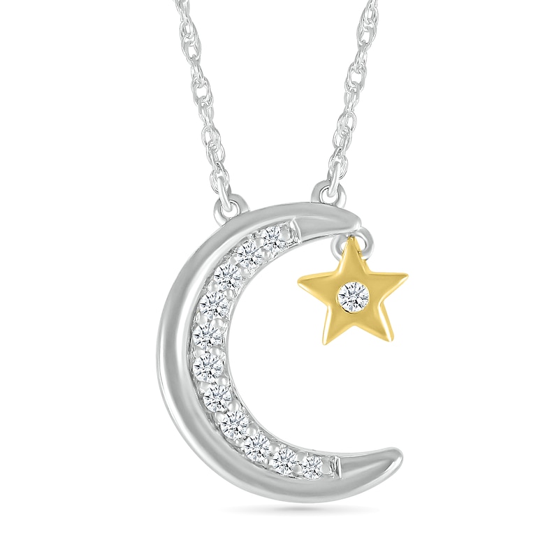 0.04 CT. T.W. Diamond Crescent Moon with Star Dangle Necklace in Sterling Silver and 10K Gold Plate|Peoples Jewellers