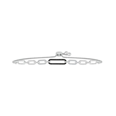 0.23 CT. T.W. Black and White Diamond Paperclip Bolo Bracelet in Sterling Silver - 9.5"