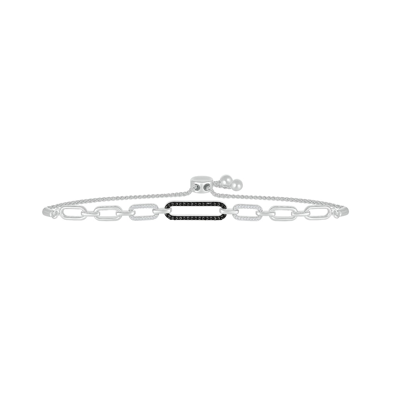 0.23 CT. T.W. Black and White Diamond Paperclip Bolo Bracelet in Sterling Silver - 9.5"