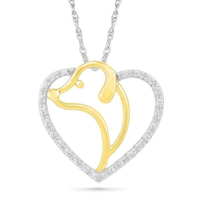 Main Image 1 of 0.04 CT. T.W. Diamond Dog Silhouette Heart Pendant in Sterling Silver and 10K Gold Plate